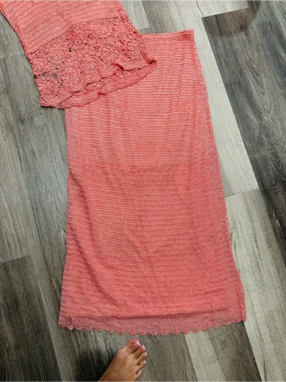Mix Nouveau Apricot Coral Crochet Knit Maxi Skirt Set Boho Coastal Size L